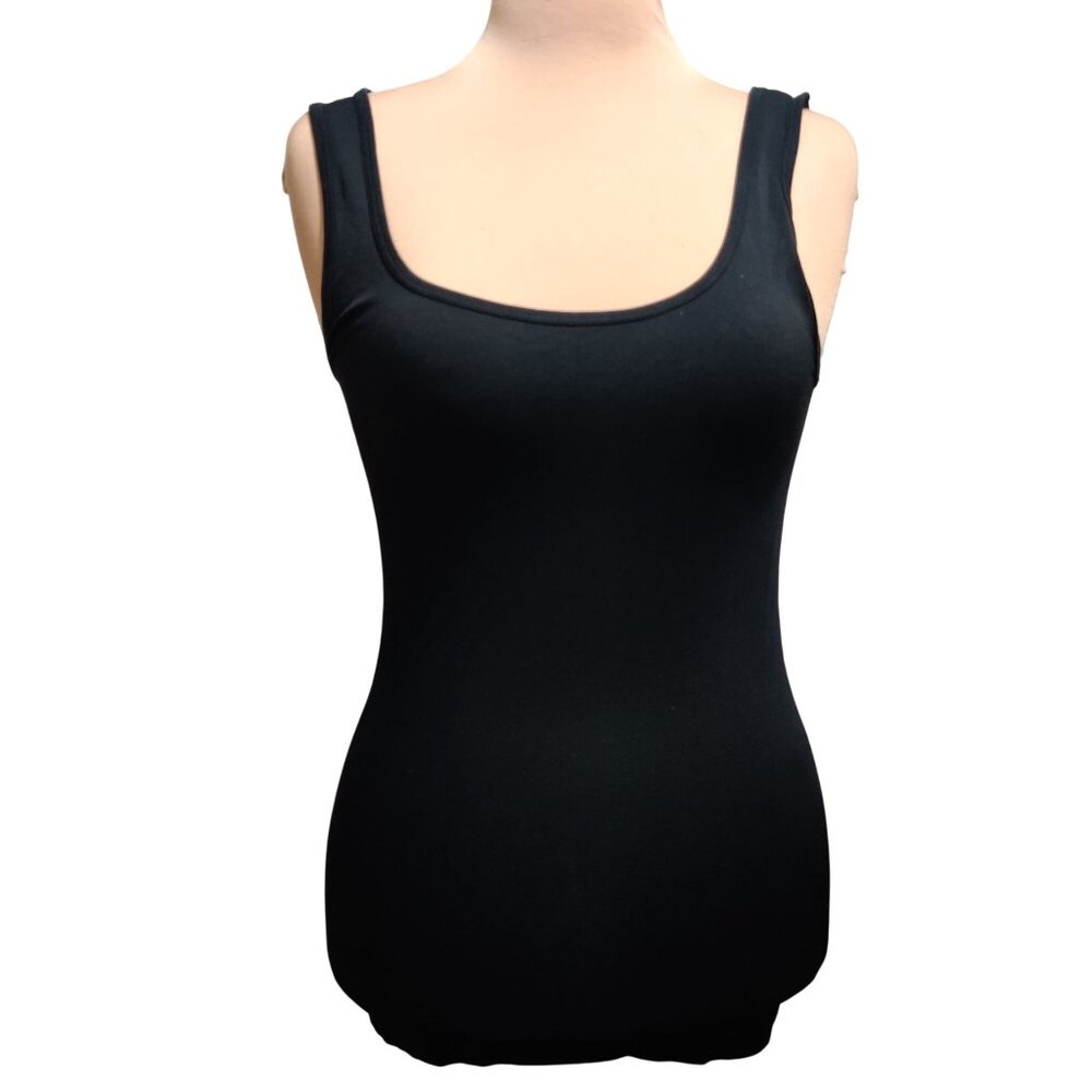 LOVE 83 L XL Juniors Womens Tank Top Black Scoop Neck Fitted Layering Stretch